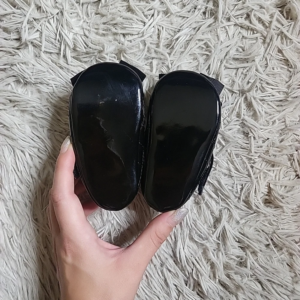 First Steps Baby Shoes Black Dress Mary Janes with Bow Size 6-9M ✨️💫